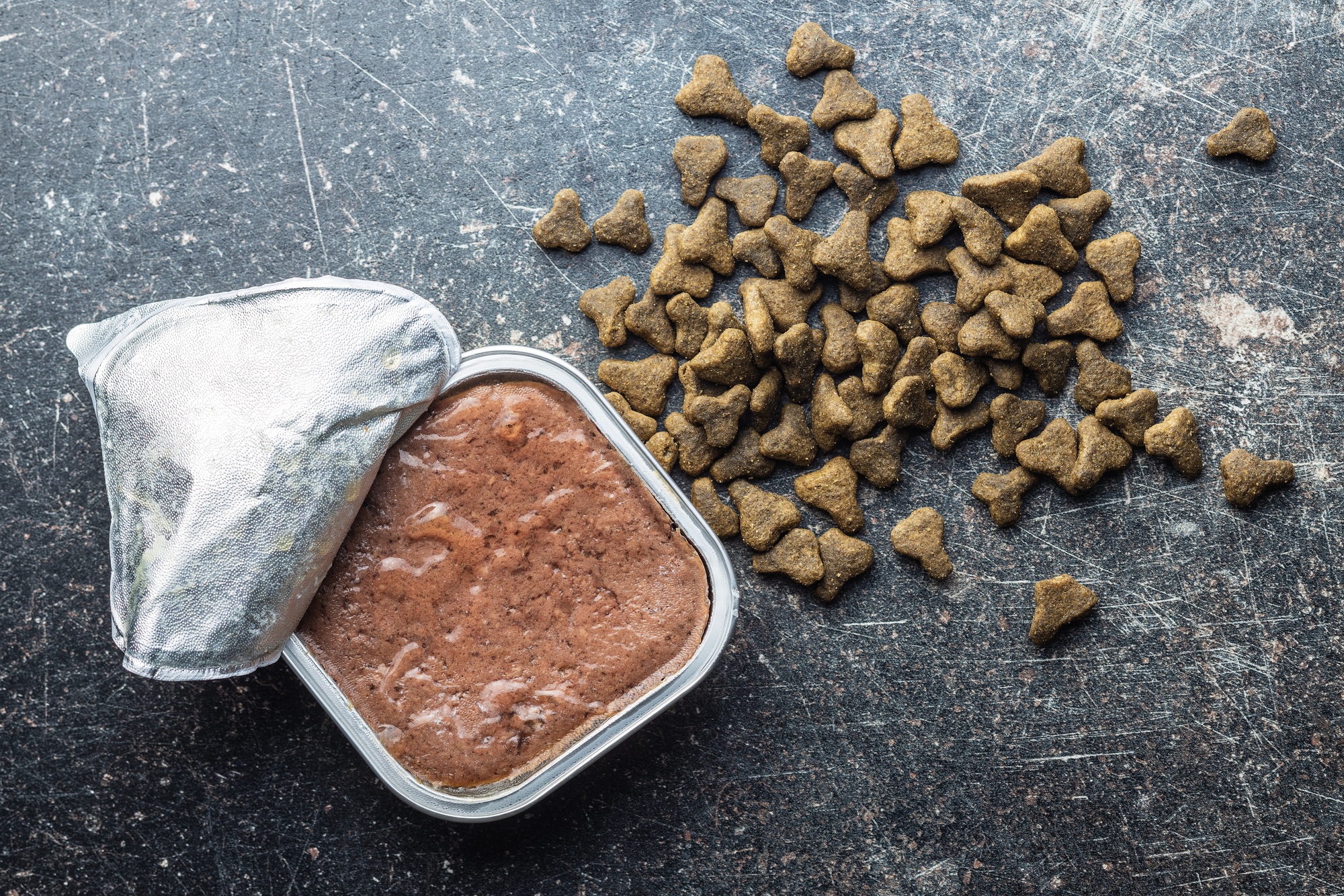 Aliments humides pour animaux de compagnie. Pâté pour chat ou chien.