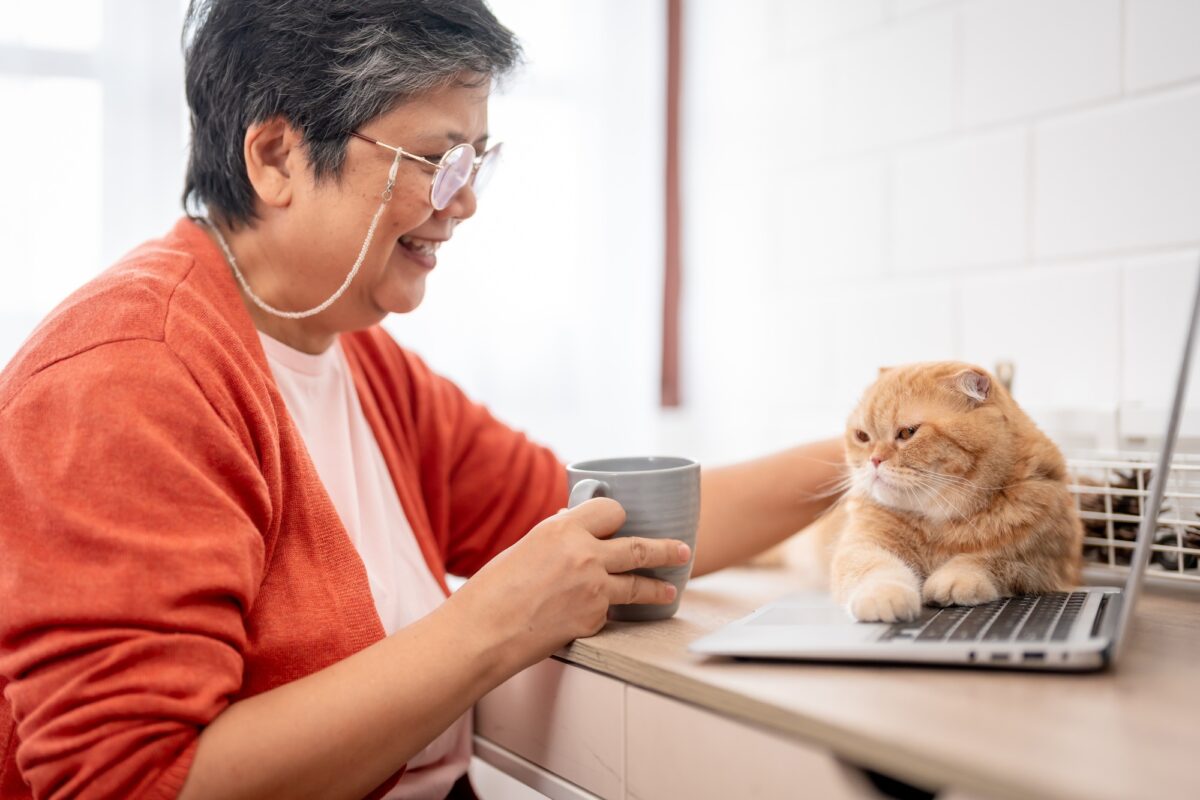 Senior heureuse avec son chat