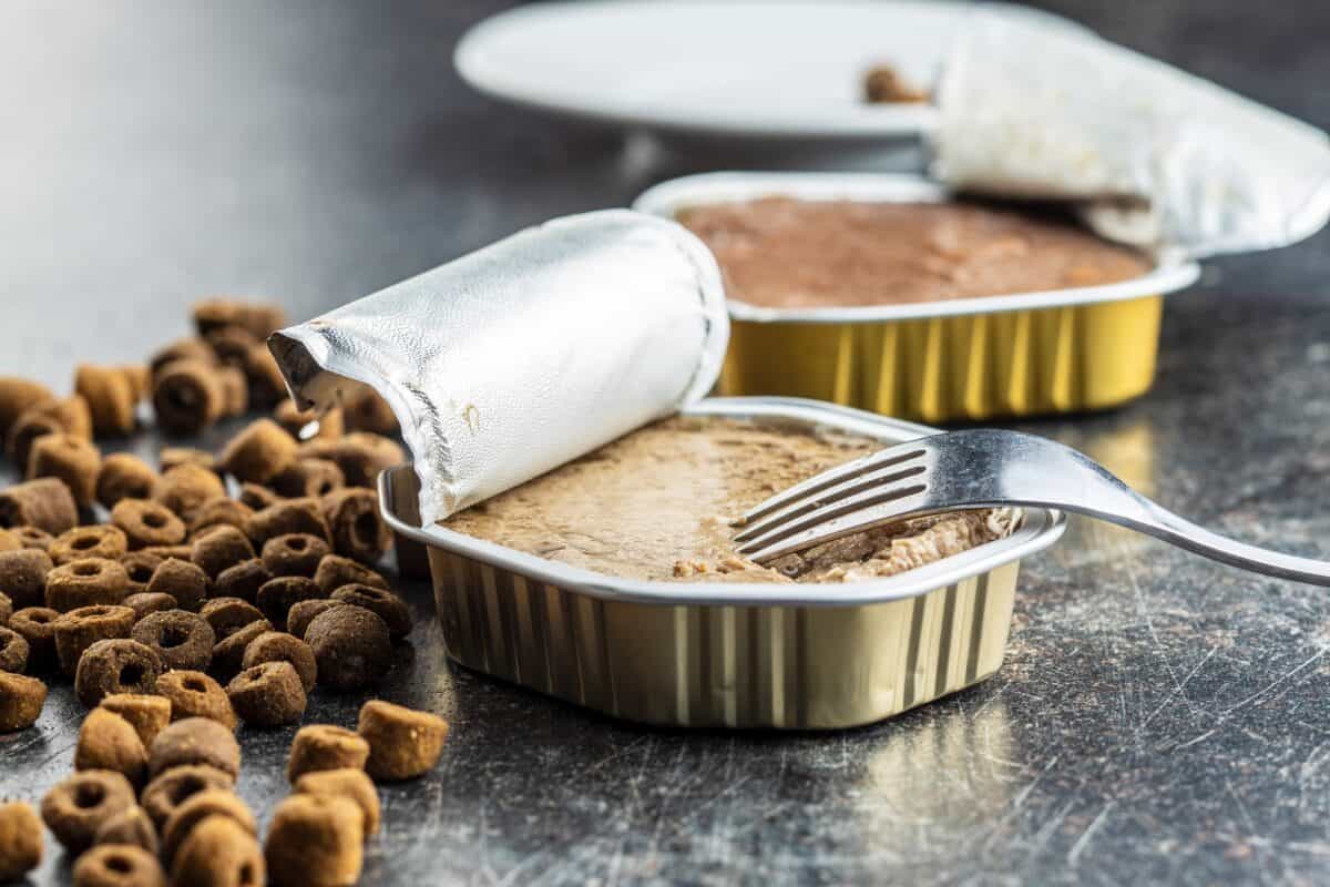 Alimentation pour animaux de compagnie. Pâté pour chat ou chien.
